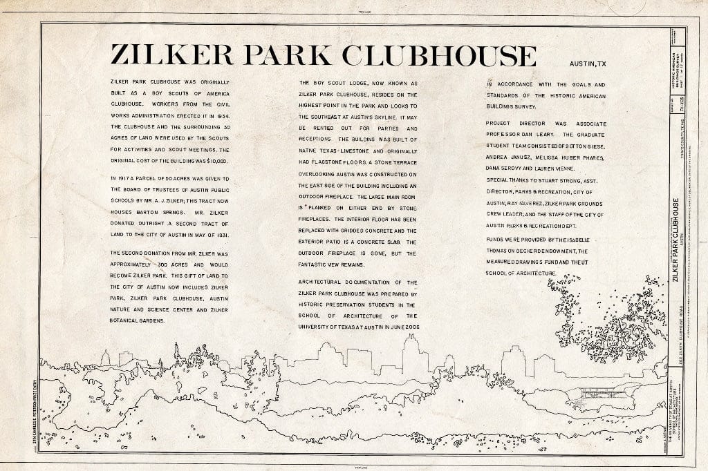 Blueprint Statement of Significance - Zilker Park Club House, 200 Clubhouse Road, Austin, Travis County, TX
