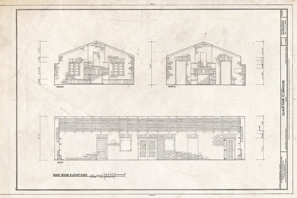 Blueprint Main Room Elevations - Zilker Park Club House, 200 Clubhouse Road, Austin, Travis County, TX