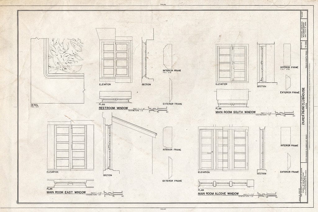Blueprint Main Room Windows & Restroom Windows - Zilker Park Club House, 200 Clubhouse Road, Austin, Travis County, TX