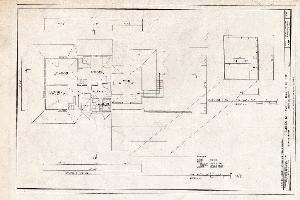 Blueprint Second Floor Plan - Charles Goodnight Ranch House, Goodnight, Armstrong County, TX