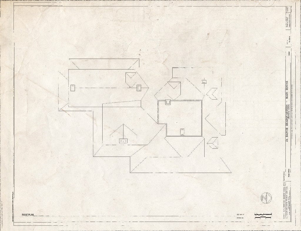 Blueprint Roof Plan - J A Ranch Headquarters, Main House, Paloduro, Armstrong County, TX