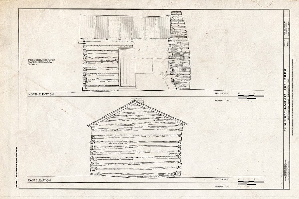 Blueprint North & East Elevation - Sharrock-Niblo Farm, Log House, Grady Niblo Road, Dallas, Dallas County, TX