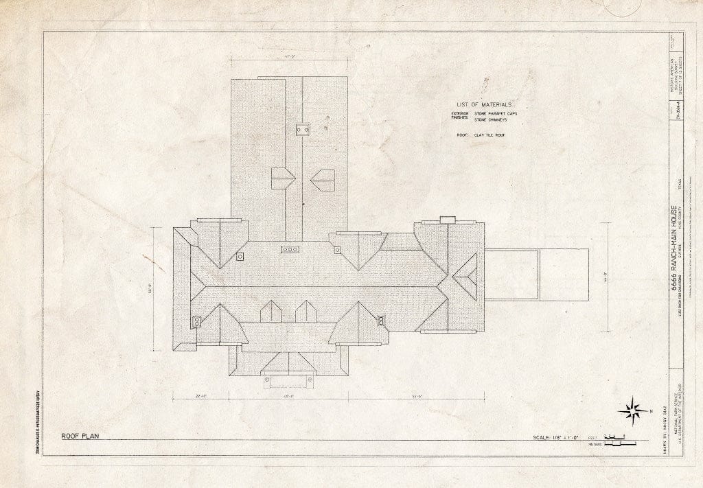 Blueprint Roof Plan - 6666 Ranch, Main House, 1102 Dash for Cash Road, Guthrie, King County, TX