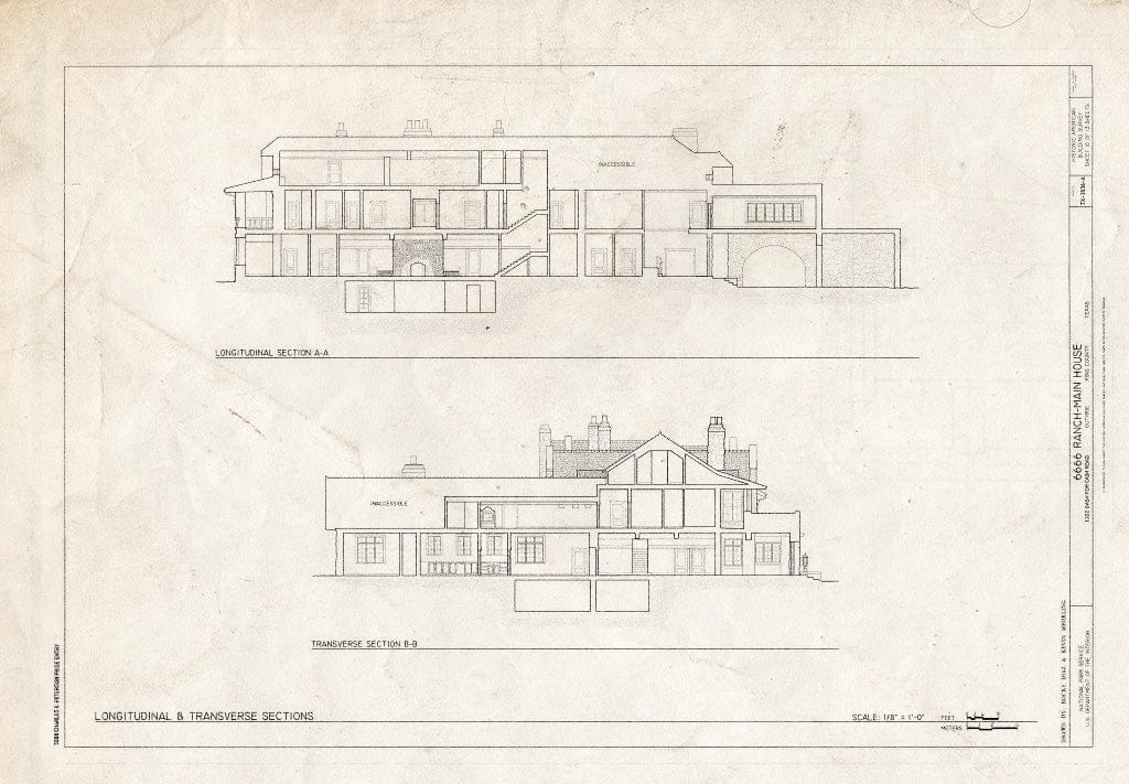 Blueprint Longitudinal and Transverse Sections - 6666 Ranch, Main House, 1102 Dash for Cash Road, Guthrie, King County, TX