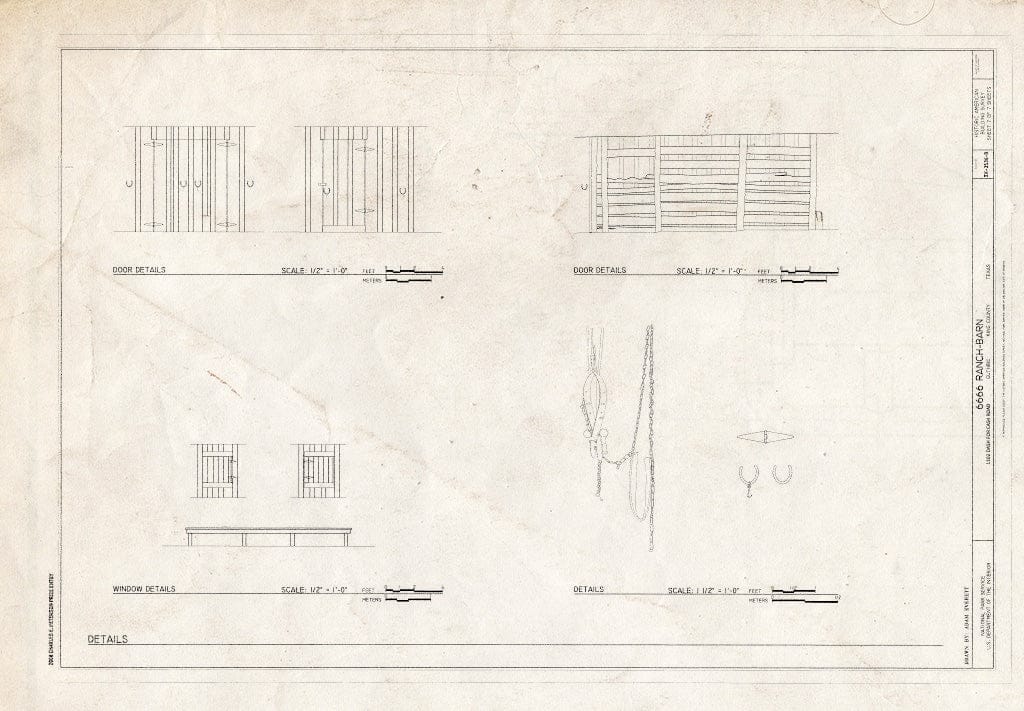 Blueprint Window and Door Details - 6666 Ranch, Barn, 1102 Dash for Cash Road, Guthrie, King County, TX