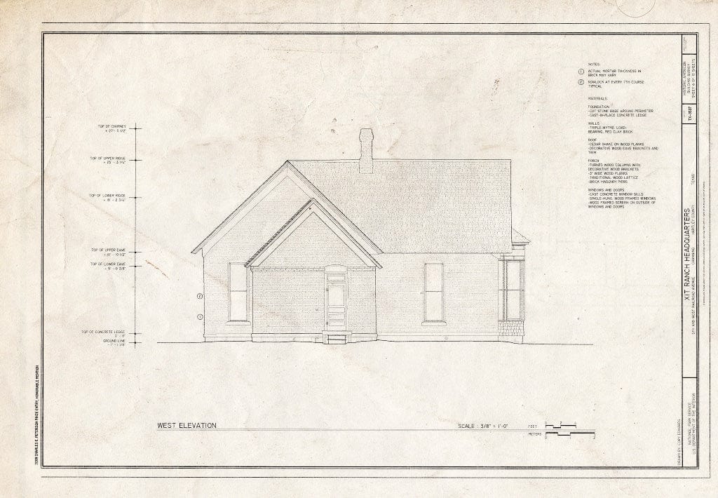 Blueprint West Elevation - XIT Ranch Headquarters, Fifth and West Railroad Avenue, Channing, Hartley County, TX
