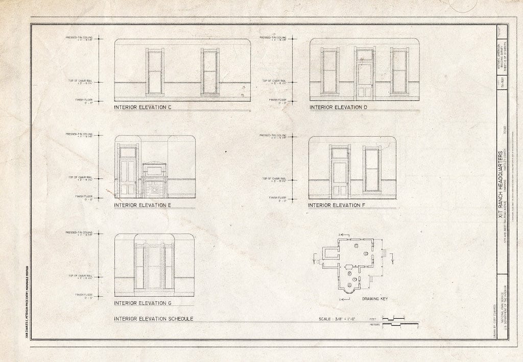 Blueprint Interior elevations - XIT Ranch Headquarters, Fifth and West Railroad Avenue, Channing, Hartley County, TX