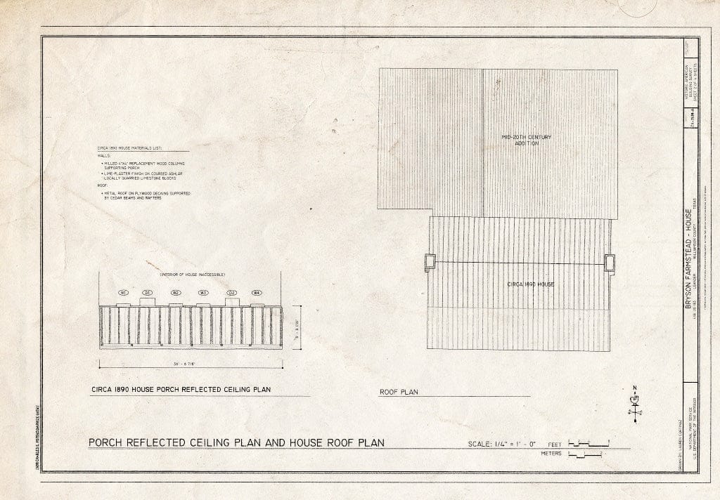 Blueprint Porch Reflected Ceiling Plan and House roof Plan - Bryson Farmstead, House, 4181 US Highway 183, Leander, Williamson County, TX