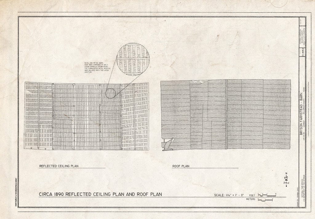 Blueprint Reflected Ceiling Plan and roof Plan - Bryson Farmstead, Barn, 4181 US Highway 183, Leander, Williamson County, TX