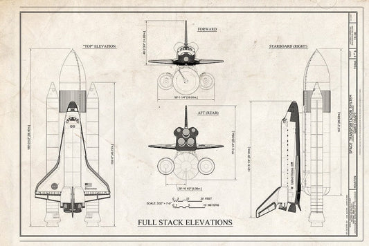 Blueprint 3. Elevations of the Space Shuttle Launch Stack Assembly - Space Transportation System, Lyndon B. Johnson Space Center, 2101 NASA Parkway, Houston, Harris County, TX