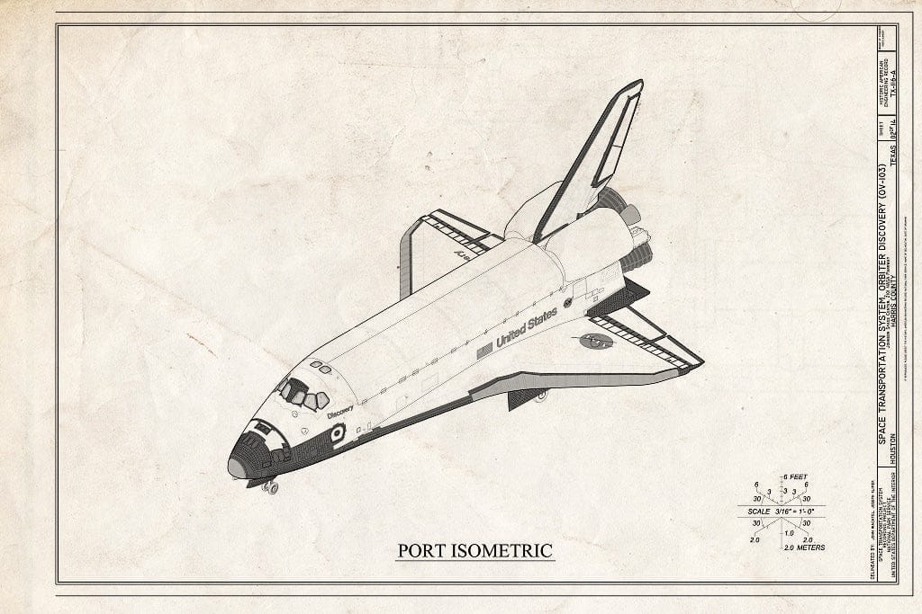 Blueprint Port Isometric - Space Transportation System, Orbiter Discovery (OV-103), Lyndon B. Johnson Space Center, 2101 NASA Parkway, Houston, Harris County, TX