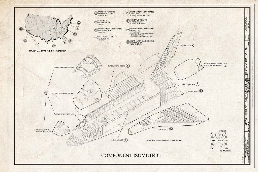 Blueprint Component Isometric - Space Transportation System, Orbiter Discovery (OV-103), Lyndon B. Johnson Space Center, 2101 NASA Parkway, Houston, Harris County, TX