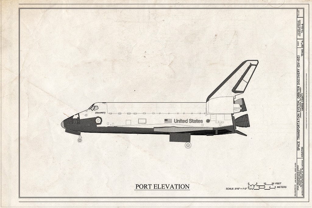 Blueprint Port Elevation - Space Transportation System, Orbiter Discovery (OV-103), Lyndon B. Johnson Space Center, 2101 NASA Parkway, Houston, Harris County, TX