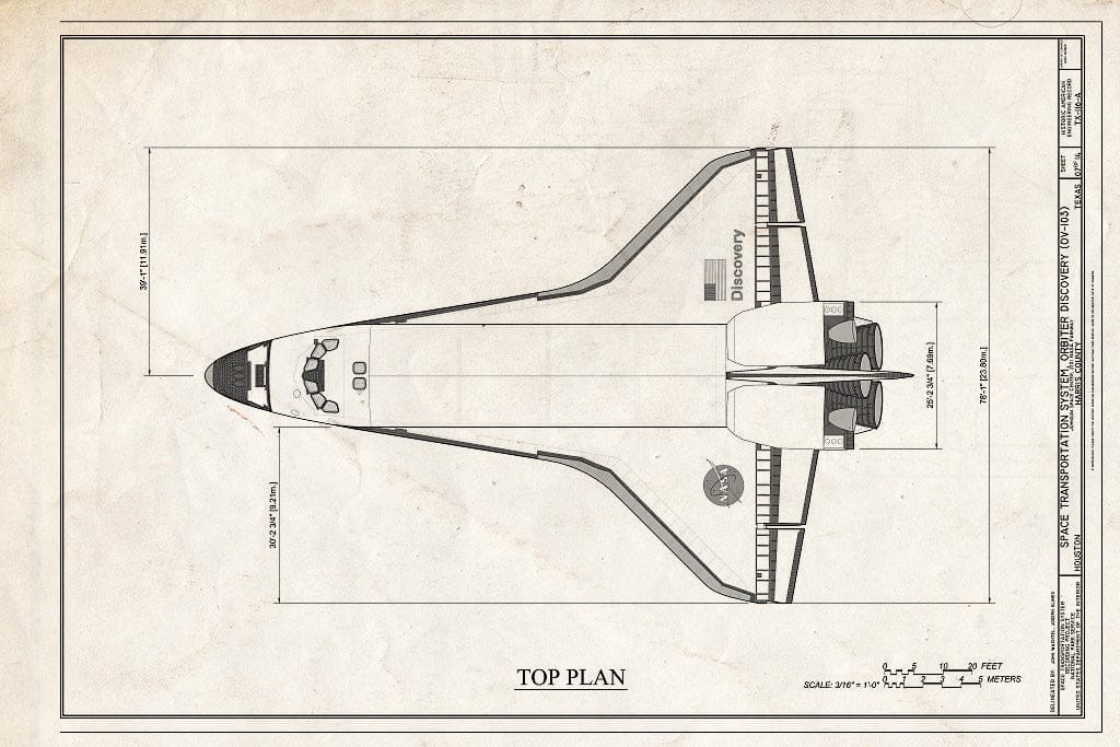 Blueprint Top Plan - Space Transportation System, Orbiter Discovery (OV-103), Lyndon B. Johnson Space Center, 2101 NASA Parkway, Houston, Harris County, TX