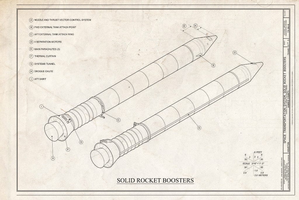 Blueprint Solid Rocket Boosters - Space Transportation System, Solid Rocket Boosters, Lyndon B. Johnson Space Center, 2101 NASA Parkway, Houston, Harris County, TX