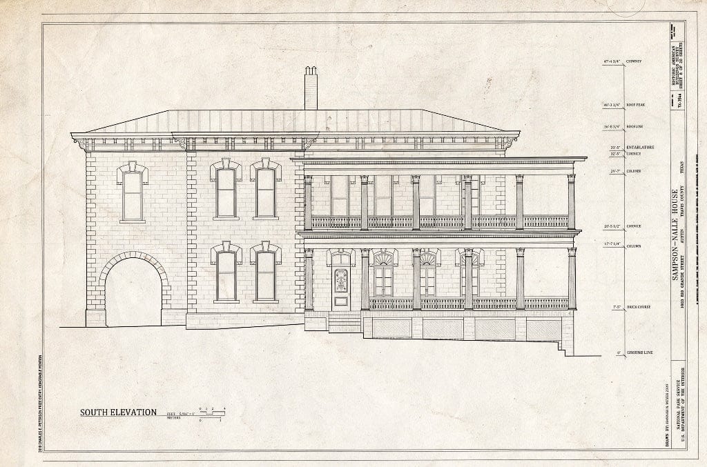 Blueprint South Elevation - Sampson-Nalle House, 1003 Rio Grande Street, Austin, Travis County, TX