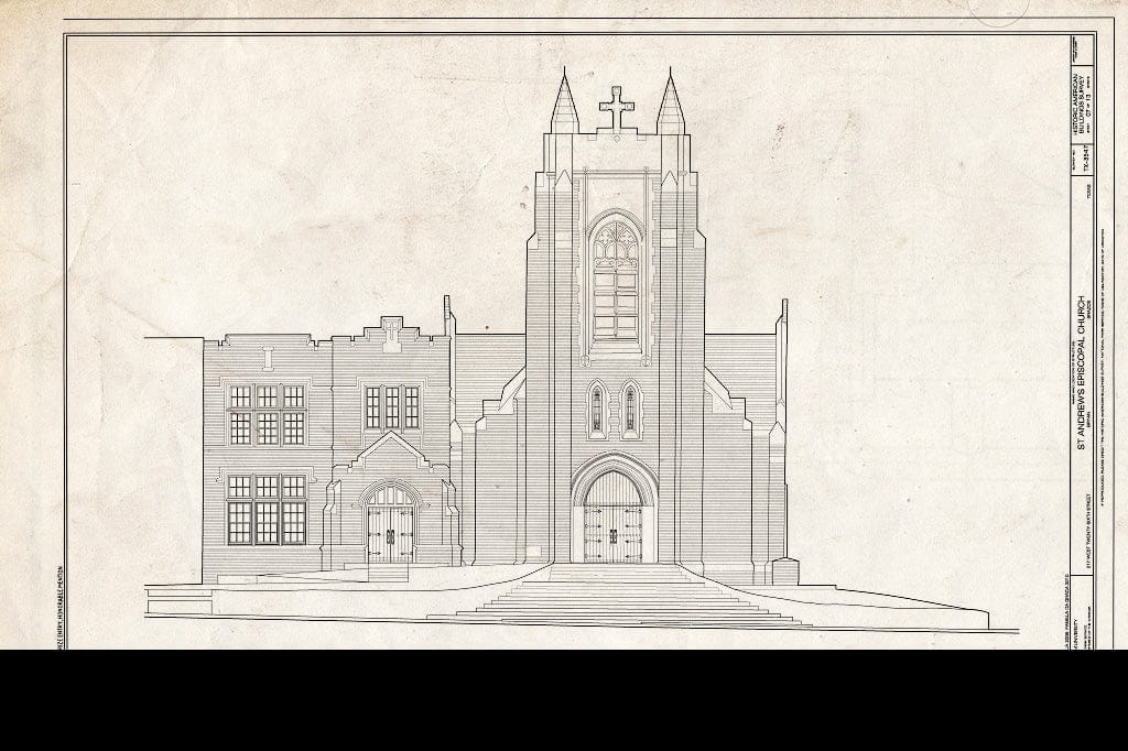 Blueprint North Elevation - Saint Andrew's Episcopal Church, 217 West Twenty-Sixth Street, Bryan, Brazos County, TX
