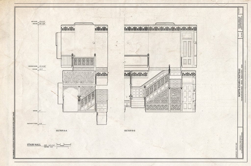 Blueprint Stair Hall - North-Evans Chateau, 708 San Antonio Street, Austin, Travis County, TX