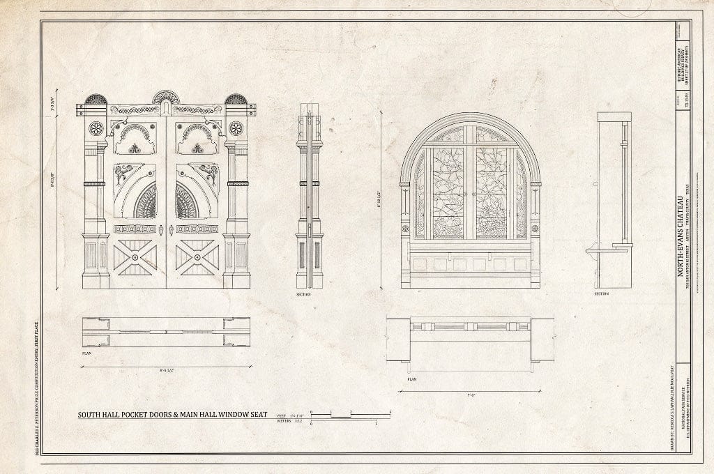 Blueprint South Hall Pocket Doors & Main Hall Window Seat - North-Evans Chateau, 708 San Antonio Street, Austin, Travis County, TX