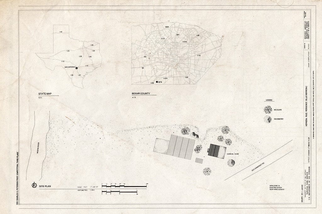 Blueprint Site Plans - Herrera Ruiz House, Garza's Crossing at Medina River, Somerset, Bexar County, TX