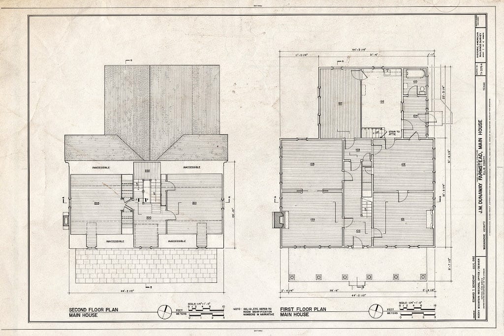 Blueprint First & Second Floor Plans - J. M. Dunaway Farmstead, Main House, 30 feet west of The J. M. Dunaway Farmstead Entrance Road, Waxahachie, Ellis County, TX