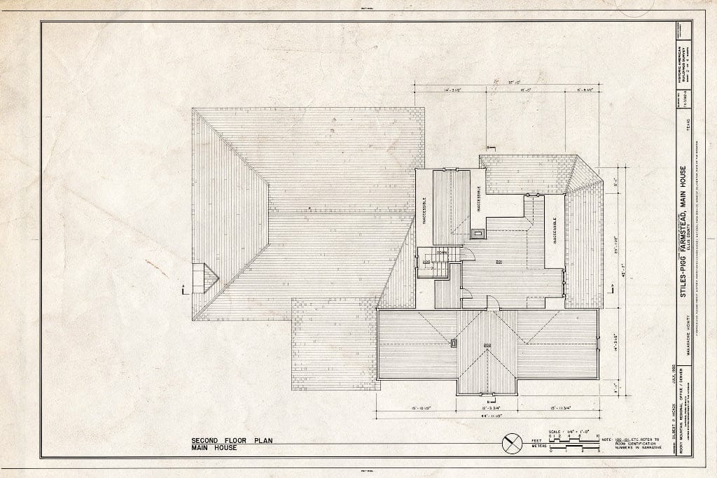 Blueprint Second Floor Plan - Stiles-Pigg Farmstead, Main House, 1.7 miles northeast of the intersection of Bakers Branch and Old Maypearl Roads, Waxahachie, Ellis County, TX