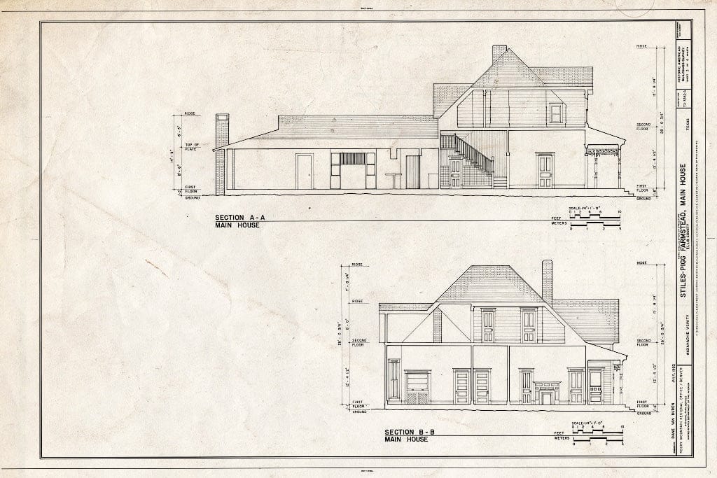 Blueprint Sections - Stiles-Pigg Farmstead, Main House, 1.7 Miles Northeast of The Intersection of Bakers Branch and Old Maypearl Roads, Waxahachie, Ellis County, TX