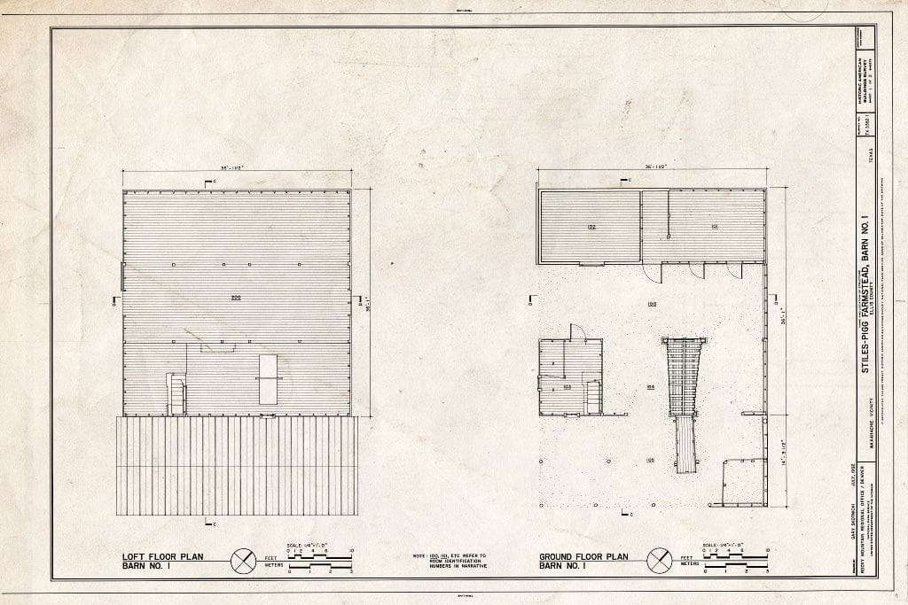 Blueprint Loft Floor and Ground Floor Plans - Stiles-Pigg Farmstead, Barn No. 1, 158 feet Northeast of The Main House, Waxahachie, Ellis County, TX