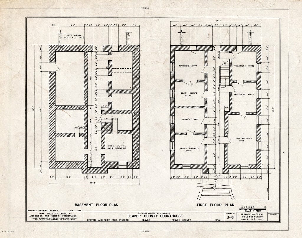 Blueprint HABS Utah,1-BEAV,1- (Sheet 2 of 8) - Beaver County Courthouse, Center & First East Streets, Beaver, Beaver County, UT