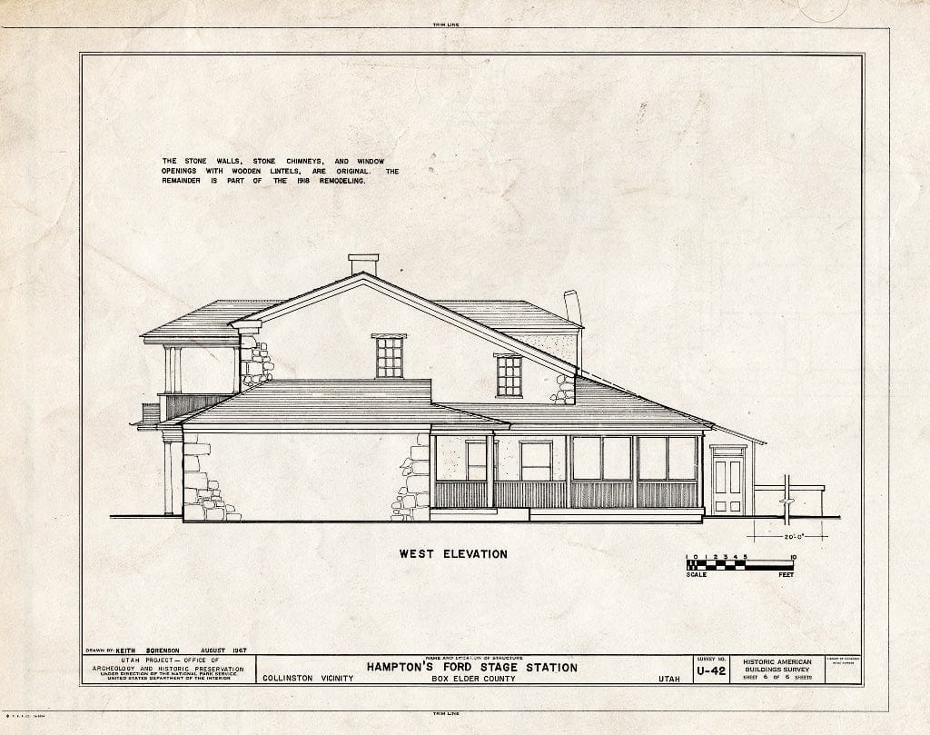 Blueprint HABS Utah,2-COL.V,1- (Sheet 6 of 6) - Hampton's Ford Stage Station, State Route 154, Collinston, Box Elder County, UT
