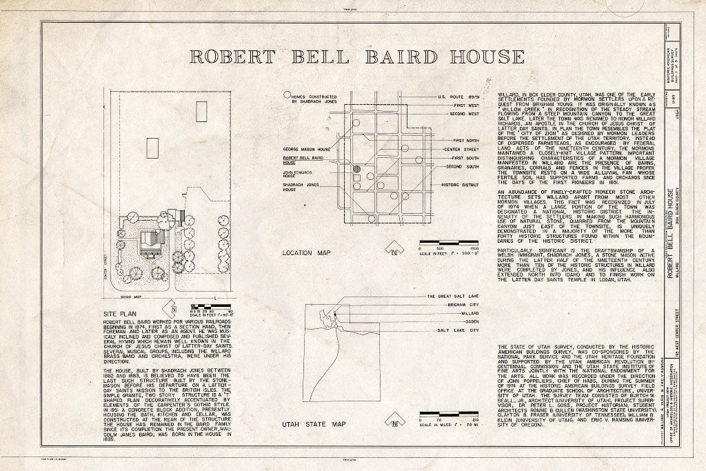 Blueprint HABS Utah,2-Will,1- (Sheet 1 of 3) - Robert Bell Baird House, 195 West Central Street, Willard, Box Elder County, UT