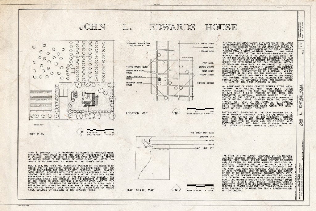 Blueprint HABS Utah,2-Will,2- (Sheet 1 of 3) - John L. Edwards House, 55 South Second West, Willard, Box Elder County, UT