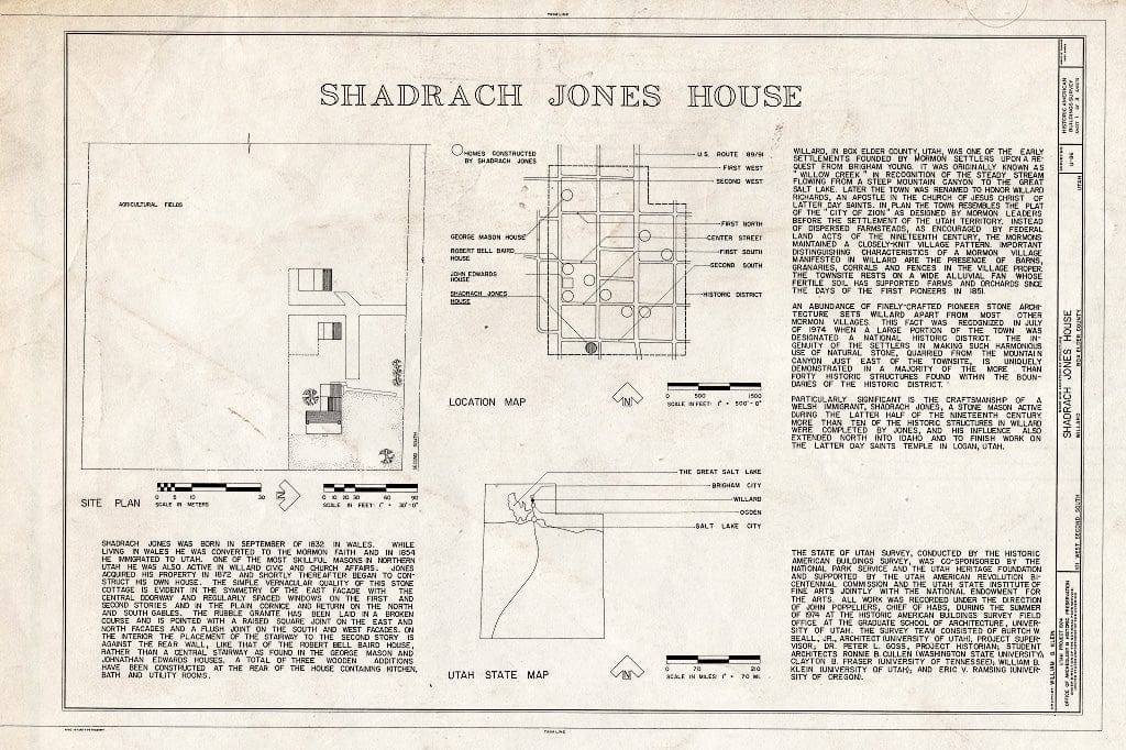 Blueprint HABS Utah,2-Will,3- (Sheet 1 of 3) - Shadrach Jones House, 101 West Second South, Willard, Box Elder County, UT