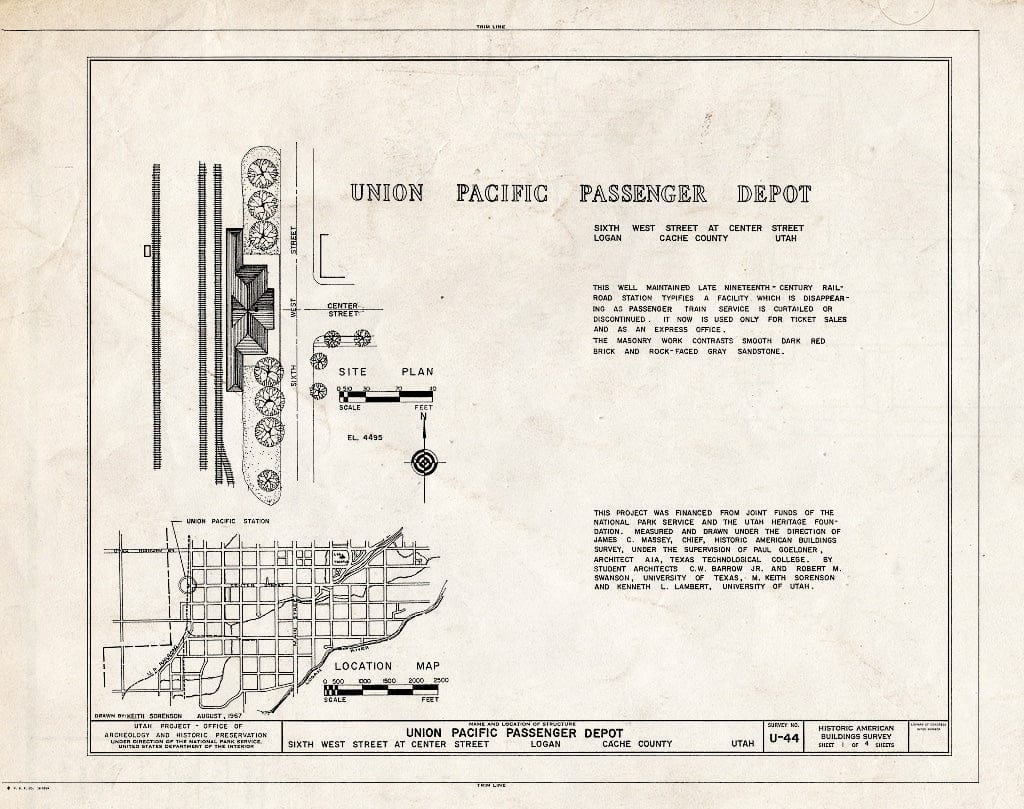 Blueprint HABS Utah,3-Log,1- (Sheet 1 of 4) - Oregon Short Line Railroad Station, Sixth West Street, Logan, Cache County, UT