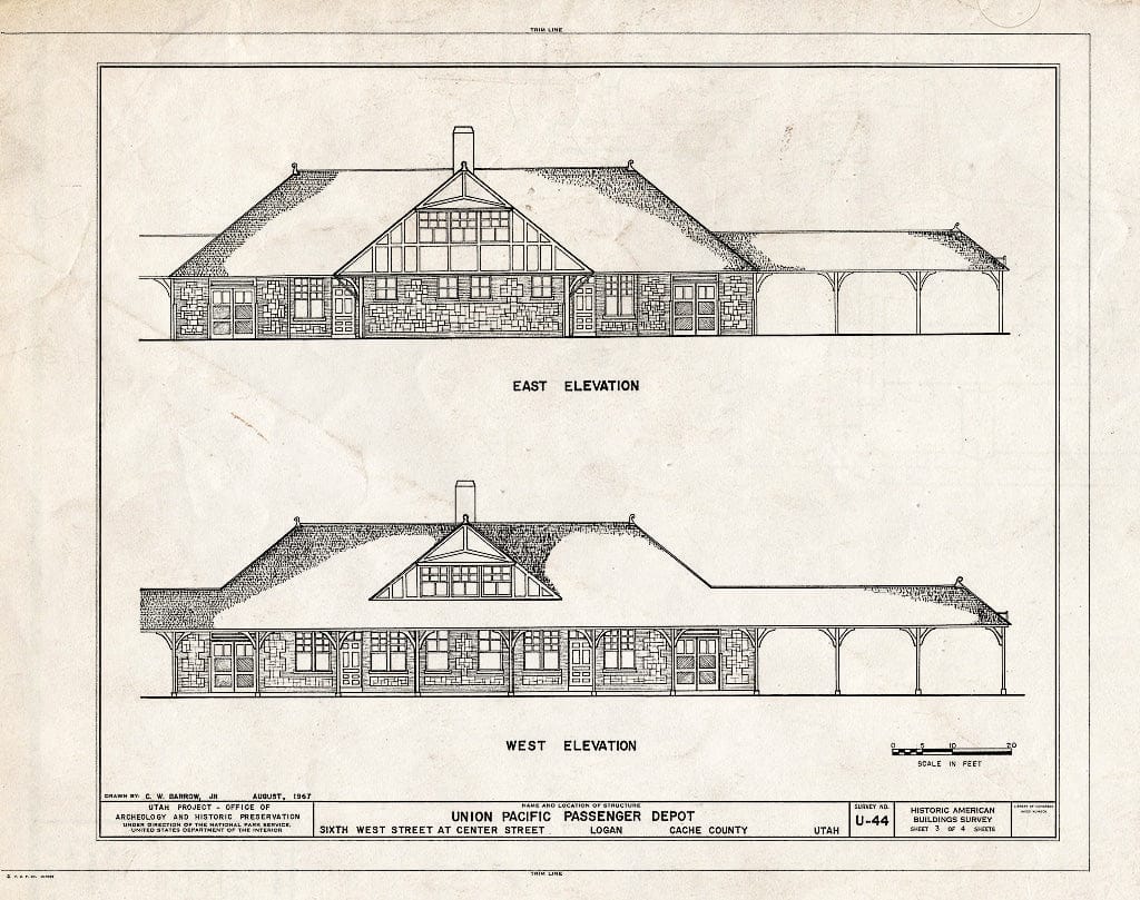 Blueprint HABS Utah,3-Log,1- (Sheet 3 of 4) - Oregon Short Line Railroad Station, Sixth West Street, Logan, Cache County, UT
