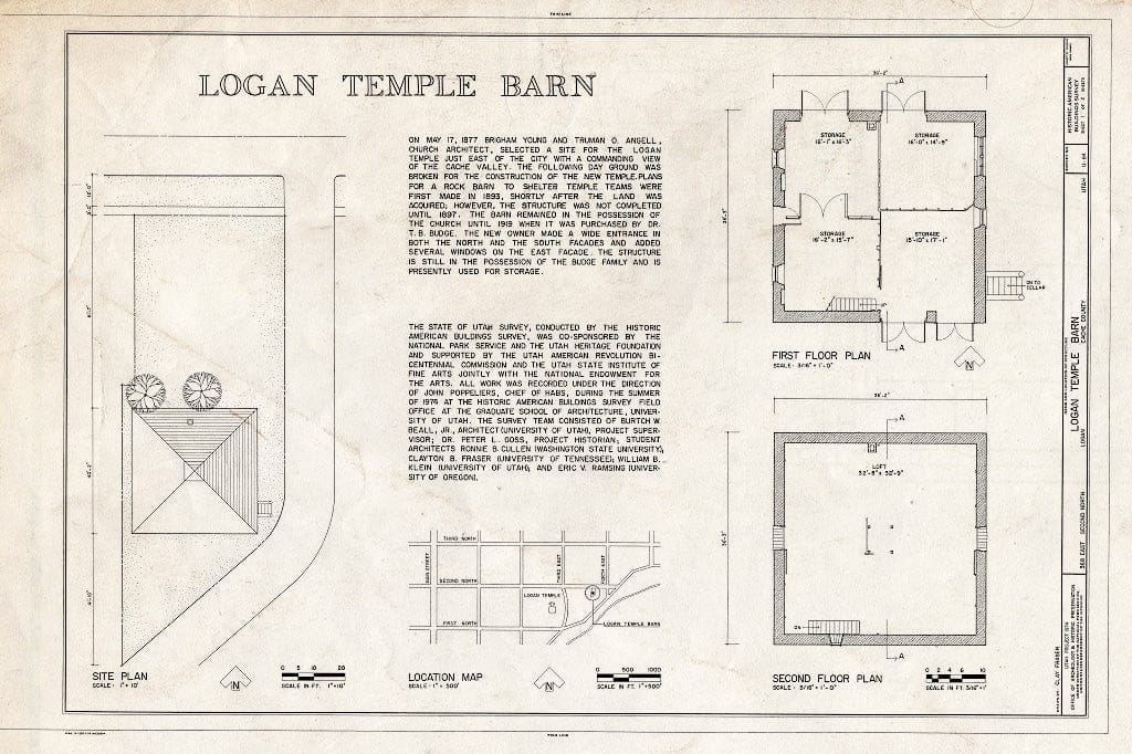 Blueprint HABS Utah,3-Log,2A- (Sheet 1 of 2) - Logan Temple Barn, 368 East Second North, Logan, Cache County, UT