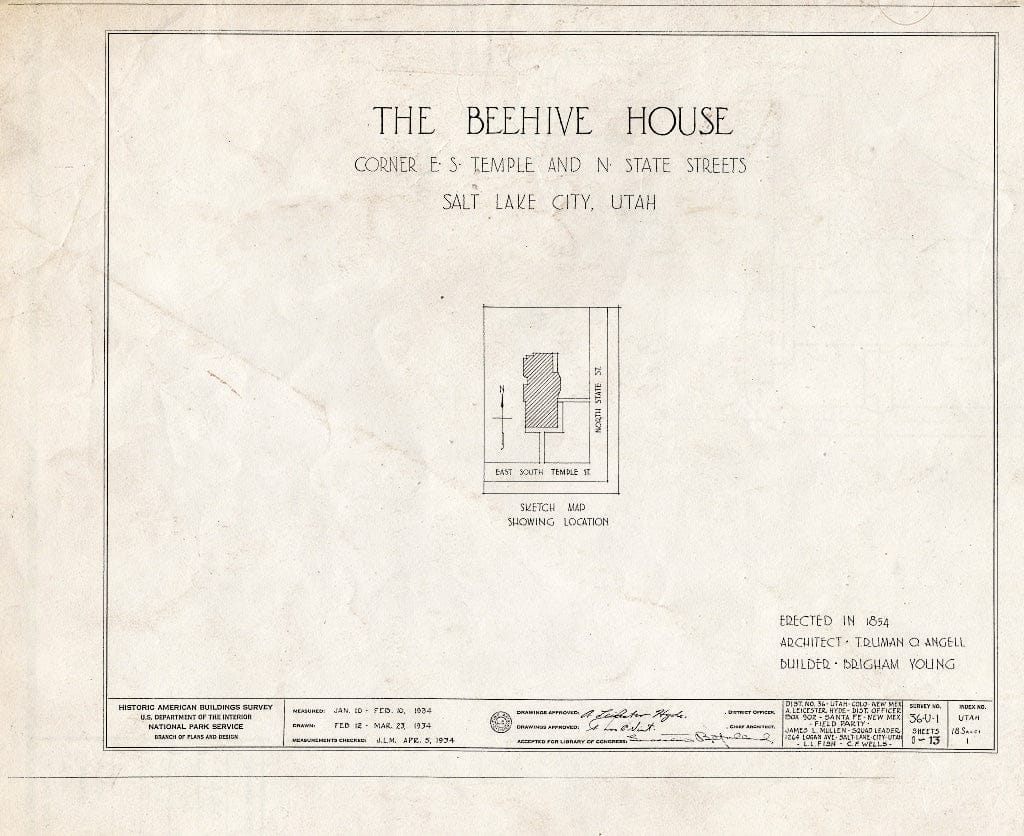 Blueprint HABS Utah,18-SALCI,1- (Sheet 0 of 13) - Beehive House, East South Temple Street, Salt Lake City, Salt Lake County, UT