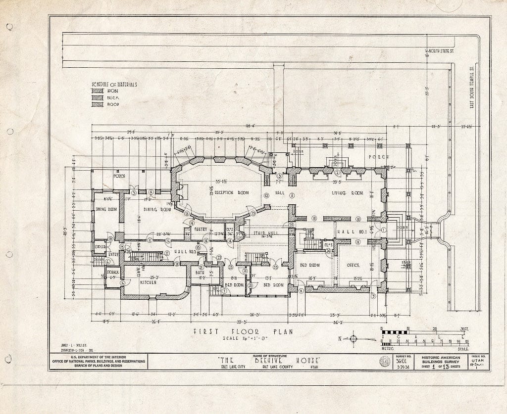 Blueprint HABS Utah,18-SALCI,1- (Sheet 1 of 13) - Beehive House, East South Temple Street, Salt Lake City, Salt Lake County, UT