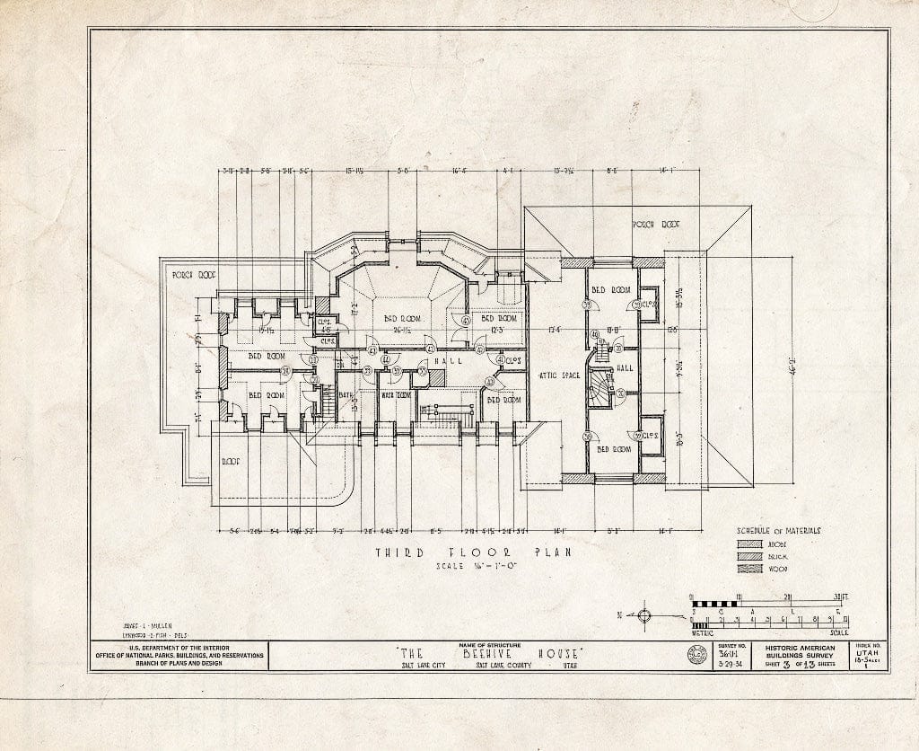 Blueprint HABS Utah,18-SALCI,1- (Sheet 3 of 13) - Beehive House, East South Temple Street, Salt Lake City, Salt Lake County, UT