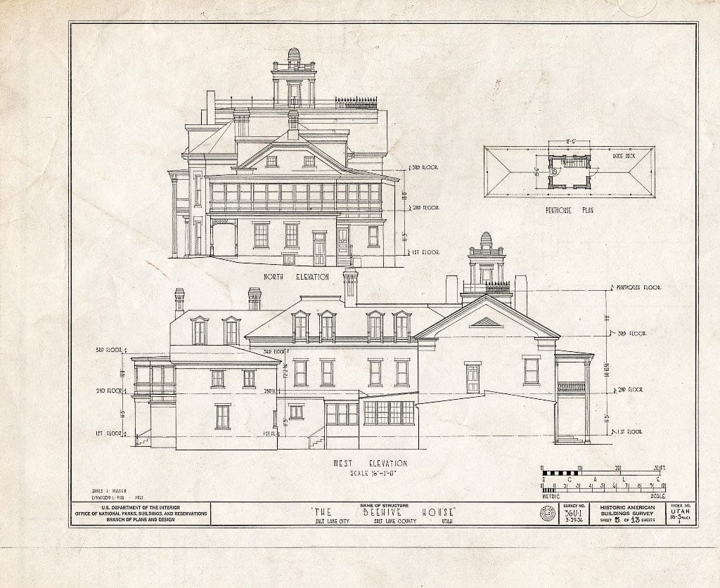 Blueprint HABS Utah,18-SALCI,1- (Sheet 5 of 13) - Beehive House, East South Temple Street, Salt Lake City, Salt Lake County, UT