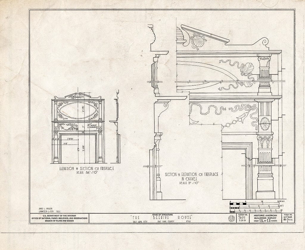 Blueprint HABS Utah,18-SALCI,1- (Sheet 12 of 13) - Beehive House, East South Temple Street, Salt Lake City, Salt Lake County, UT