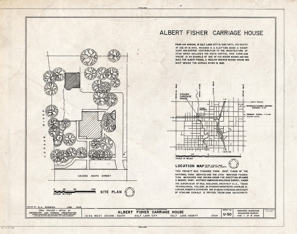 Blueprint HABS Utah,18-SALCI,14A- (Sheet 1 of 9) - Albert Fisher Carriage House, 1206 West Second South Street, Salt Lake City, Salt Lake County, UT