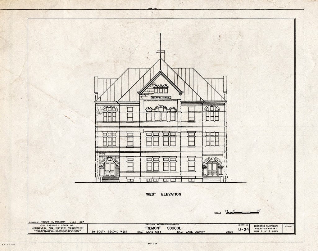 Blueprint HABS Utah,18-SALCI,7- (Sheet 3 of 8) - Fremont School, 139 South Second West Street, Salt Lake City, Salt Lake County, UT