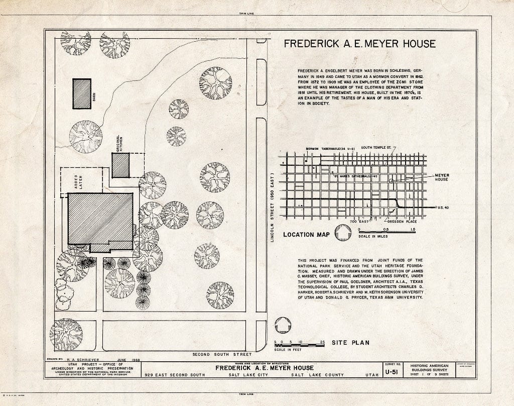 Blueprint HABS Utah,18-SALCI,15- (Sheet 1 of 9) - Frederick A. E. Meyer House, 929 East Second South Street, Salt Lake City, Salt Lake County, UT