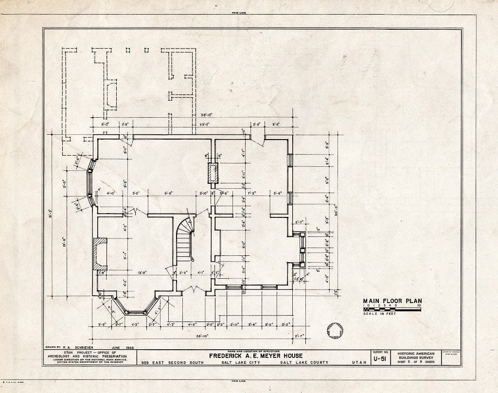Blueprint HABS Utah,18-SALCI,15- (Sheet 2 of 9) - Frederick A. E. Meyer House, 929 East Second South Street, Salt Lake City, Salt Lake County, UT