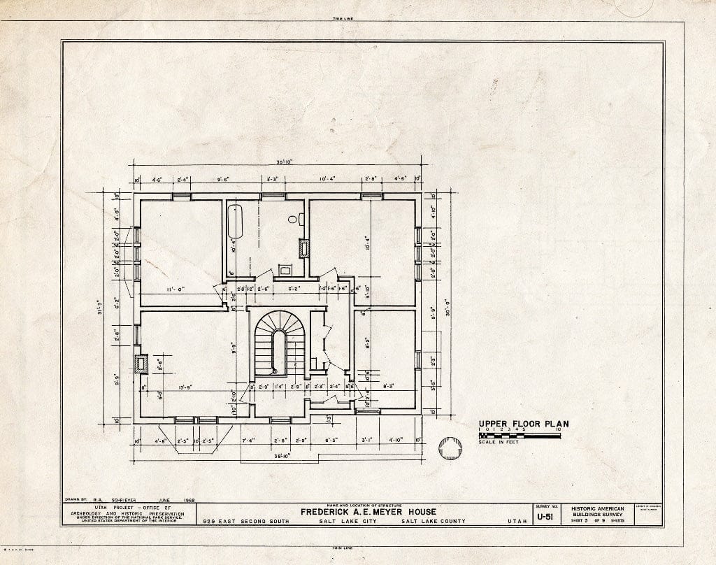Blueprint HABS Utah,18-SALCI,15- (Sheet 3 of 9) - Frederick A. E. Meyer House, 929 East Second South Street, Salt Lake City, Salt Lake County, UT