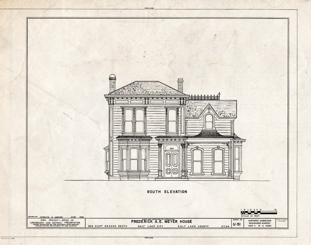 Blueprint HABS Utah,18-SALCI,15- (Sheet 4 of 9) - Frederick A. E. Meyer House, 929 East Second South Street, Salt Lake City, Salt Lake County, UT