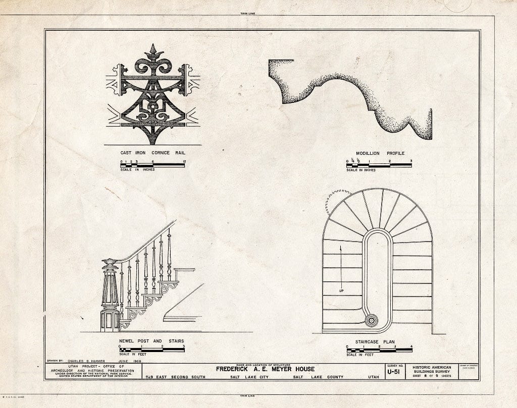 Blueprint HABS Utah,18-SALCI,15- (Sheet 8 of 9) - Frederick A. E. Meyer House, 929 East Second South Street, Salt Lake City, Salt Lake County, UT