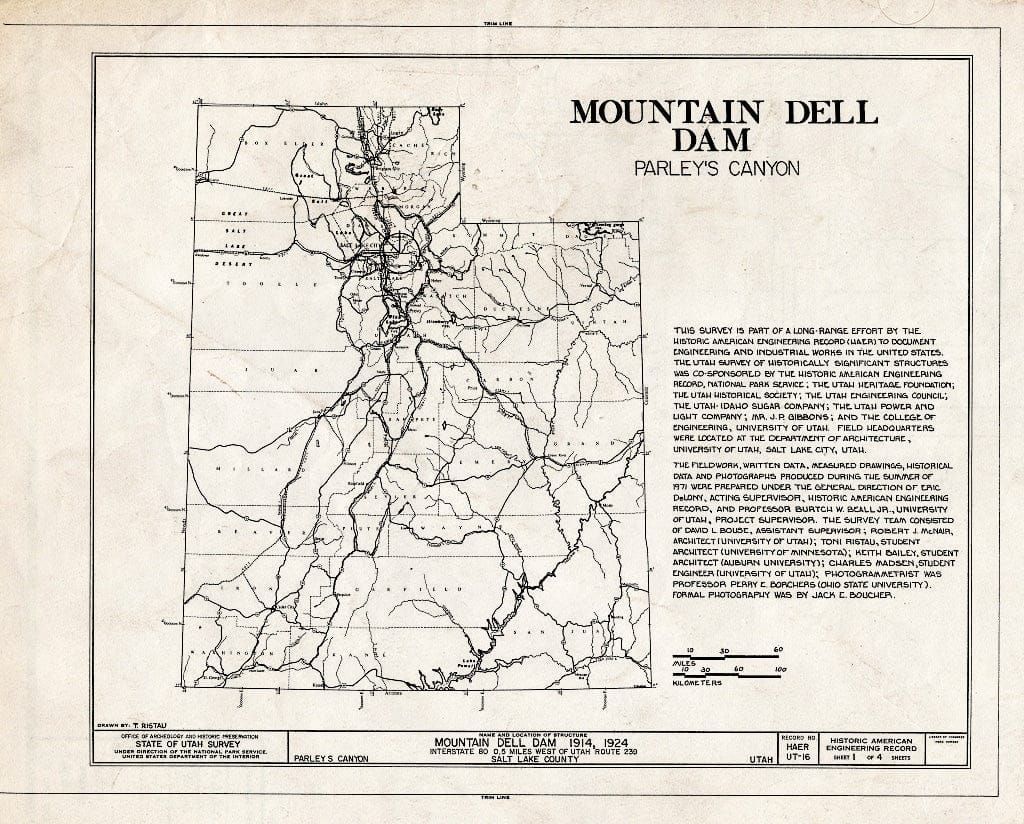 Blueprint HAER Utah,18-SALCI,22- (Sheet 1 of 4) - Mountain Dell Dam, Parley's Canyon, Northwest Side of I-80, West of State Route 39, Salt Lake City, Salt Lake County, UT