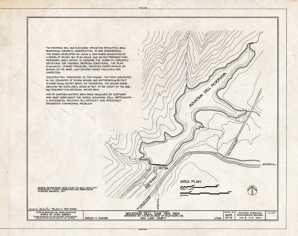 Blueprint HAER Utah,18-SALCI,22- (Sheet 2 of 4) - Mountain Dell Dam, Parley's Canyon, Northwest Side of I-80, West of State Route 39, Salt Lake City, Salt Lake County, UT